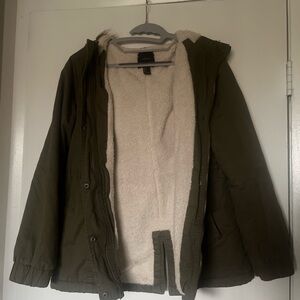 Forever 21 Olive Green Jacket with Cream Lining